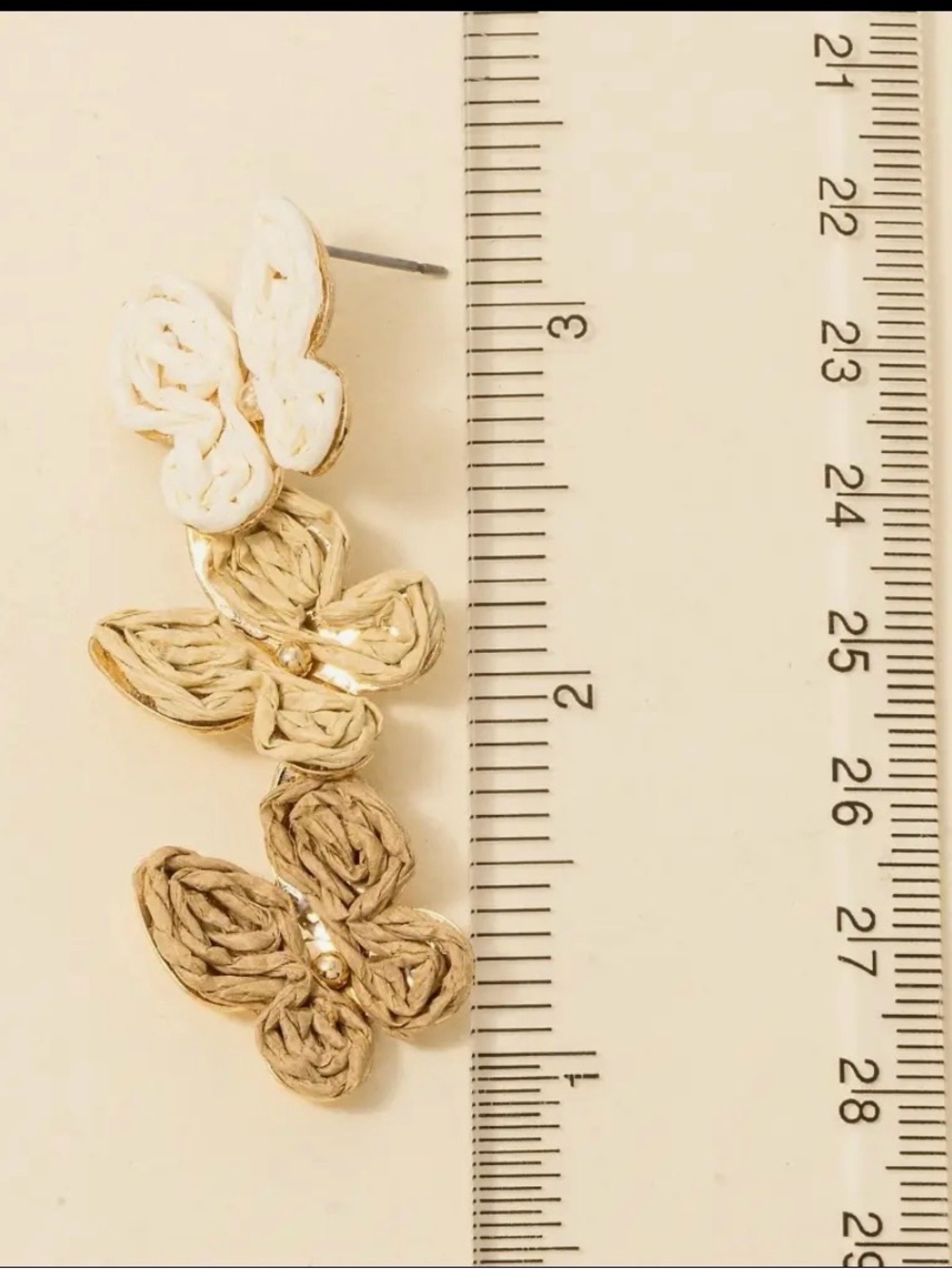Neutral Raffia Floral Drop Earrings - Natural Tones - Picture 3 of 4